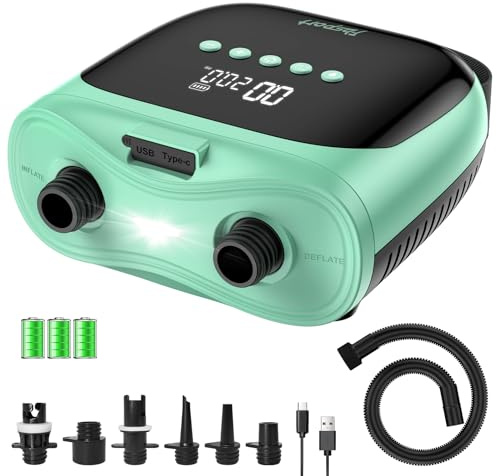 FBSPORT Paddle Board Pump Rechargeable 20PSI SUP Pump, Portable Electric Air Pump Quick Inflate & Deflate SUP Air Pump for Stand Up Paddle Boards, Kayak, Tent (Green)