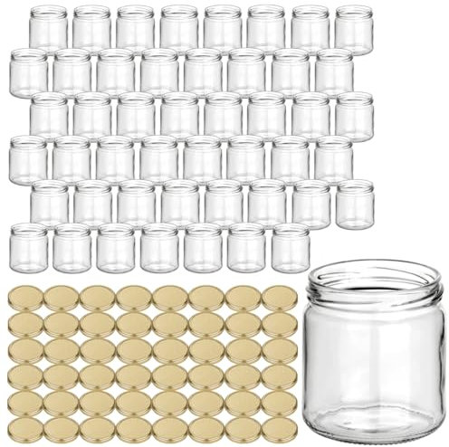gouveo Set di 48 vasetti per marmellata 500g “Miele” con coperchio a vite a nido d'ape - Barattoli per conservazione con tappo a vite TO82 - Barattoli per conserve vuoti, barattoli a vite (HGTO500BW)