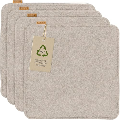 Miqio Design Filz Sitzkissen eckig mit Antirutschnoppen | 35cm | 4er-Set | Indoor und Outdoor | Nachhaltig aus recycelten PET Flaschen | Waschbare Stuhlkissen rutschfest | Beige