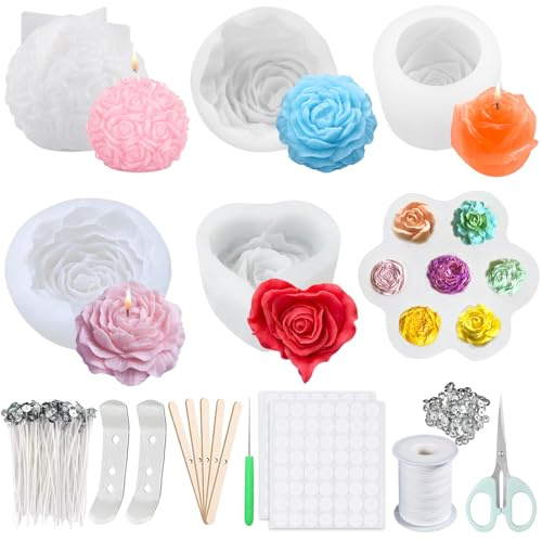 UCAMP Moldes de silicona para fundición, 6 moldes de silicona, molde de silicona para hacer velas, jabón hecho a mano, velas perfumadas