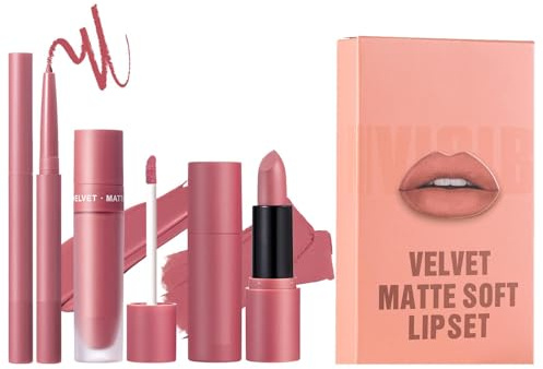 Set Rossetti In Velluto | Trucco Labbra Naturale | Set Di Matite Per Labbra Lip Color, Combo Matita Labbra E Rossetto, Set Di 3 Matite Per Labbra, Set Di Matite Per Labbra Lunga Tenuta E Set Di Ross