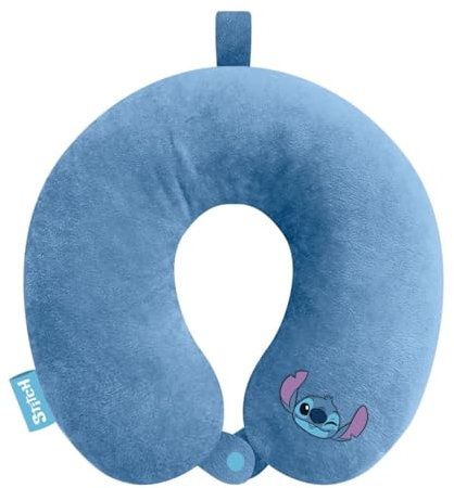 Disney Stitch Almohada de Viaje para el Cuello, Cojin de Cuello Espuma Viscoelástica, Cojin de Viaje Diseño Ajustable, Regalo para Niños y Adolescentes
