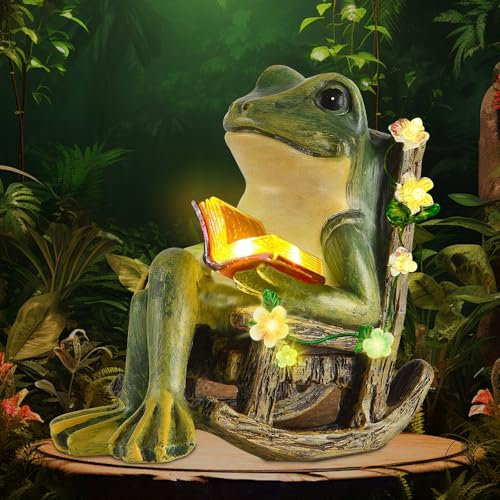 Mineup Garden Ornaments Outdoor Solar Frog Statues, Frog Solar Garden Ornament, Solar Waterproof Garden Statues Miniature Frog Figurine for Patio Balcony Yard Home Unique Housewarming Gifts