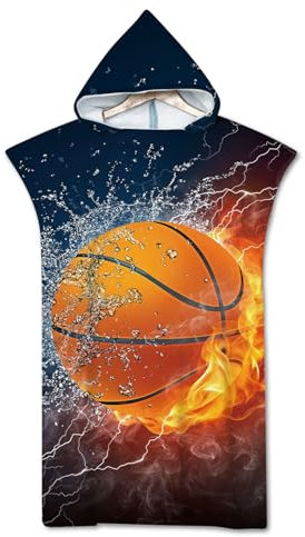 Rowjoy Fußball Surf Poncho, Mikrofaser Strandtuch Poncho 75X110cm, Fußball Badeponcho für Erwachsene und Jugendliche (Navy-Basketball)