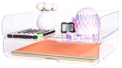 Paper Organizer Letter Tray, Stackable Desk File Organizer,Clear File Organizer for Desk, Office Organizer for File Paper, Ipad, Letter, A4 Office File, Books, Notes,2 Pack