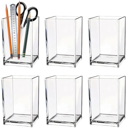6 Stück Stiftehalter Klarer Acryl Stifthalter Schreibtisch Organizer Quadratischer Stifttopf Make-Up Bürstenhalter Bleistifthalter Pen Cup Pinselhalter für Schule Zuhause Büro 10x6.5x6.5cm