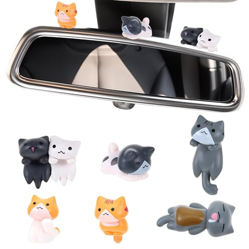 FloralGrace 6 Pezzi Accessori Auto Gatti Carini Figurine di Gatti Divertenti in Resina Decorazioni per cruscotto, specchietto retrovisore Decorativo Gattini Carini per Interni Auto