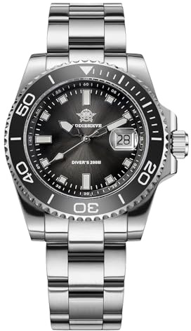ADDIESDIVE Montre de plongée pour Homme 41mm 200m BGW9 Lunette en céramique Lumineuse Montre analogique à Quartz pour Homme avec Bracelet en Acier Inoxydable AD2089