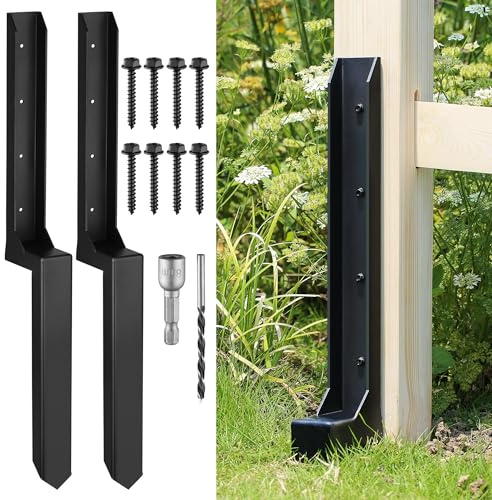AOPEC Fence Post Repair Kit, Heavy Duty One-Piece Steel Anchor & Stakes for Repair Broken Tilted Leaning Wood Posts, Rust-Proof Easy Installation, Upgraded 11-Gauge Thickness (2 Pack)