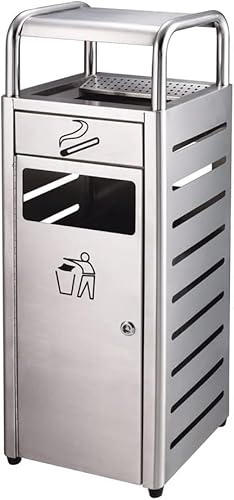 CYANX Pattumiera per esterni/interni, in acciaio inox, rettangolare, commerciale, bidoni della spazzatura in alluminio pressofuso con cassetto, posacenere, bidoni della spazzatura, uso in giardino (B)
