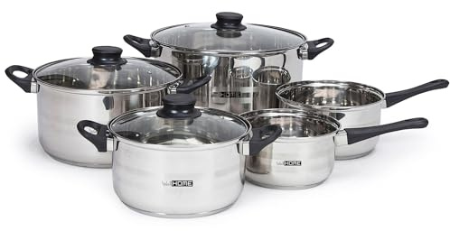Well Home Juego de Batería de Cocina de 8 Piezas en Acero inoxidable con Bases de inducción y mangos ergonómicos
