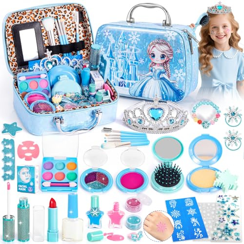 Hohosunlar Kids Makeup Set for Girls Toys, Washable Non-toxic Play Make Up Kit Accessories, Princess Frozen Christmas Birthday Present Gift Toys for Girls Kids Toddlers 3 4 5 6 7 8-12