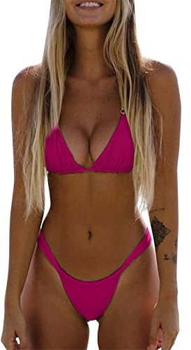 Women's Bikini Set Elegant Sexy Swimsuit Two Piece V Neck Triangle Swimsuits Push Up Bikini Swimsuit Curvy Bikini Tops Bikini Bottoms with Padding Without Underwire, Red (watermelon red), S