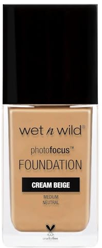 Wet n Wild Photo Focus Matte Foundation, Base de Maquillaje Líquida Mate Modulable, Acabado Alisador de Poros para Todo Tipo de Piel, Cream Beige