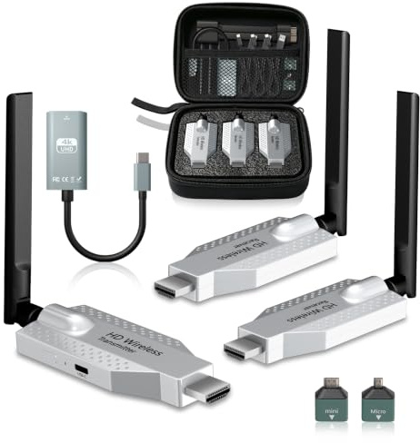 HDMI sans Fil Émetteur et 2 Récepteurs, 100 Mètres 1080P@60hz,Décodage 4K | Sac de Rangement Portable,Plug and Play,Double Bande 2.4G/5G,pour PC, Caméra, TV Box, Projecteur, Moniteur