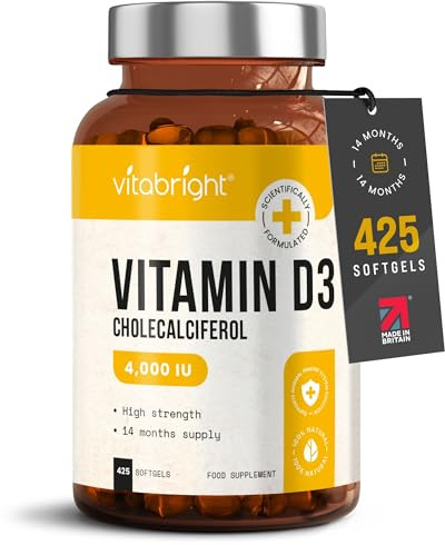VitaBright Vitamin D3 4000 IU Daily | 425 Micro Softgels | 14 Month Supply | High Strength Vitamin D Tablets | Sugar-Free Alternative to Gummies | Cholecalciferol Supplements for Women & Men