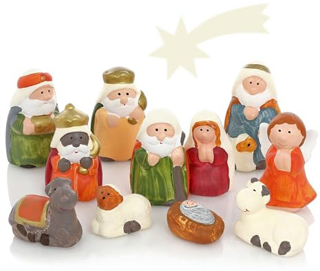 Nordstern Figure del presepe in ceramica - 11 figure natalizie per la stalla e il presepe - da 2 a 8 cm