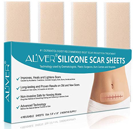 Silikon-Narbenentfernungsblätter, schnell & effektiv entfernt Narben für C-Sektionen, Akne, Operationen, Verbrennungen und mehr, wiederverwendbare Narbenstreifen [15 x 4 cm] – 4 Pack (2 Monatsvorrat)