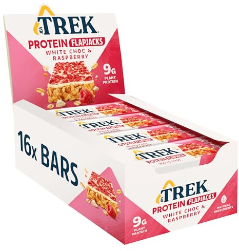 JB's TREK Protein Flapjack - White Chocolate & Raspberry - Plant-based protein - Gluten Free - 16 x 50g bars - 0,8kg