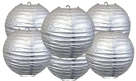 Paper Lanterns Mix Color Packs of 6 Round Paper Lanterns Lampshade Party Decorations (Silver, 18 (45 Cm))