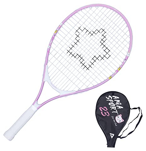 AMA SPORT - AT-BP23 - Raquette de Tennis Enfant Chat Rose - 23 Pouces (58 cm) - Forme Ergonomique - Raquette de Tennis Junior - Apprentissage Débutants - 6 à 8 Ans