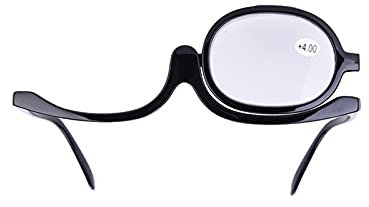 Augen Make up Brille, Make Up Schminkbrille mit klappbaren, Vergrößern Augen Make-up Brille Single Lens Rotating Glasses Damen Make-up Essential Tool(400 + Schwarz)