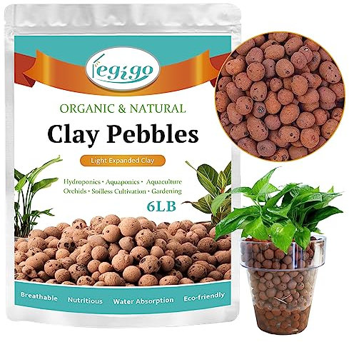 Legigo Galets d'argile organique expansés de 2,7 kg, agrégat d'argile expansée légère de 4 mm à 16 mm, galets d'argile naturelle pour culture hydroponique et aquaponique, mélange de rempotage