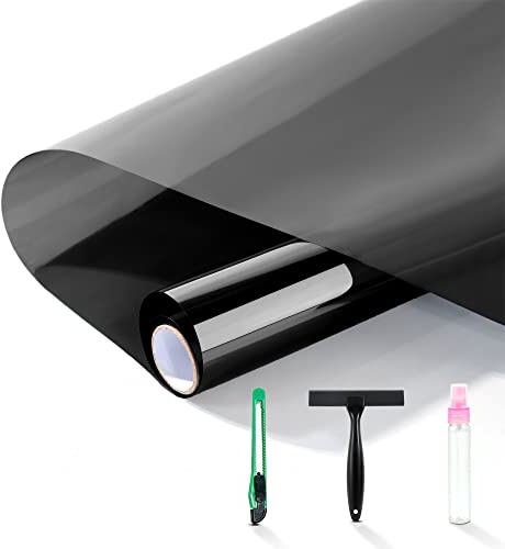 FuFin One-Way Window Privacy Film with Free Installation Tools,Premium PET Material,Heat Control 99% UV Blocking and Privacy Protection Window Film.Window Tint for Home Office (Black 23.6×78.7)