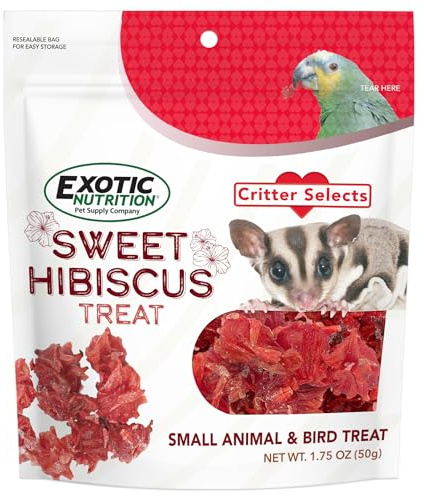 Exotic Nutrition Sweet Hibiscus Treat 2 Pack (3.5 oz)- Healthy Dried Flower Omnivore Treat - Chinchillas, Guinea Pigs, Rabbits, Prairie Dogs, Degus, Hamsters, Rats, Squirrels, & Other Small Pets…
