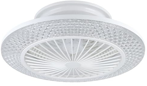 EGLO Deckenventilator mit LED Beleuchtung Malinska, Ventilator Decke dimmbar mit Fernbedienung, Timer, 3 Geschwindigkeiten, Kunststoff in weiß, AC Motor, warmweiß - kaltweiß, Ø 55 cm