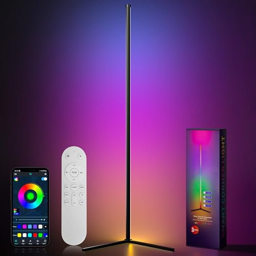 Aurevita Lampada da Terra LED, 159cm Piantana Lampada RGB IC Dimmerabile con Telecomando e APP, 16 Milioni Colori, Musica Sincronizzazione e Timer, DIY Modalità Piantana LED da Terra