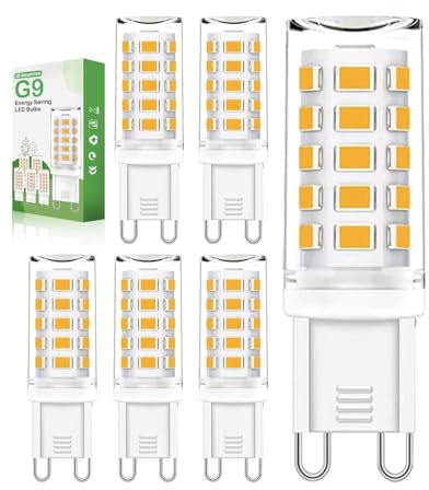 G9 LED Leuchtmittel Warmweiß 3000K, 5W 560LM LEDs G9, Nicht Dimmbar G9 LED Warmweiß, Energiesparende LED Lampen G9, LED Birnen G9, 360° Abstrahlwinkel Glühbirne G9 für Kronleuchter, 6er Stück