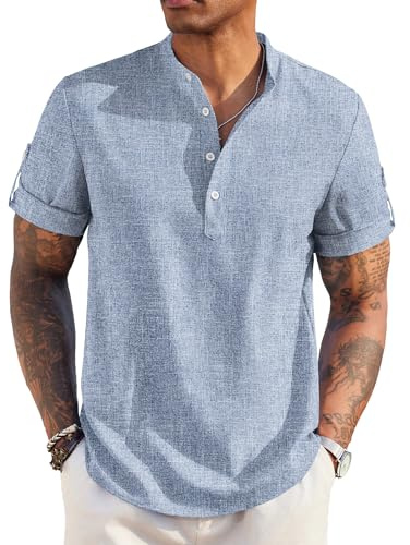 COOFANDY Camisas de Manga Corta para Hombre Camisa de Playa de Verano Camisas Informales para Hombre Camisas de Playa de Ajuste Regular de Verano Azul M