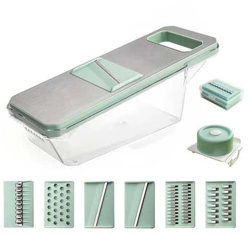 Gemüsehobel Gemüsereibe - Gurkenhobel Dünne Scheiben - Reibe für Gemüse - Hobel Gemüse - Küchenhobel Küchenreibe - Küchen Gadgets (F, 6-in-1)