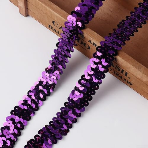 20 mm elastische Pailletten-Bordüre, geeignet für Kleidungsdekoration, Kopfschmuck und Bastelbedarf (9,1 m #9)