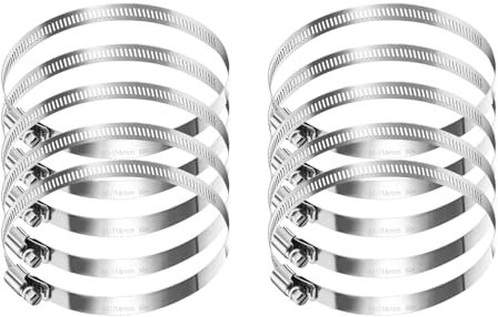 Lot de 10 colliers de serrage réglables en acier inoxydable 91-114 mm - Pour tuyaux de descente et tuyaux d'évacuation - 100 mm - Avec mécanisme à vis
