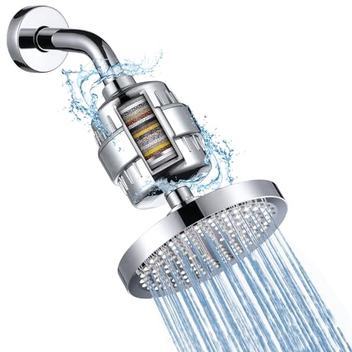 Iopsk Filtered Shower Head with 23 Stage Water Softner,High Pressure Shower Filter Head for Hard Water,Powerful Shower Head with Filters,Reduces Chlorine and Heavy Metals(6 Round,Polished Chrome)