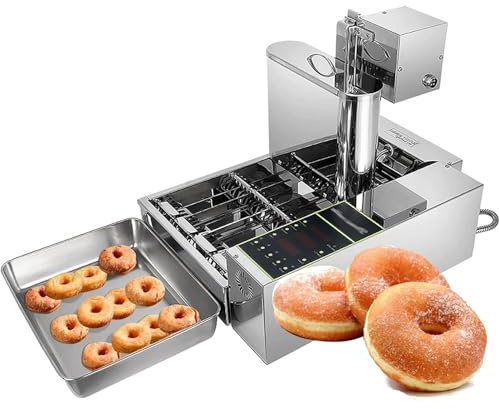 Macchina automatica per ciambelle, macchina per ciambelle con tramoggia da 9,5 litri a 6 file, macchina per ciambelle in acciaio inossidabile da 2000 W, macchina per snack per ciambelle da 50 a 220