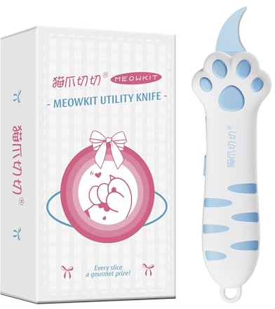MEOWKIT Cuttermesser mit Katzenpfotengriff, Edelstahlklinge, Blau