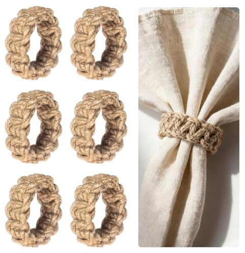 TZQFROCE Serviettenringe 6 Stück Gewebte Serviette Ringe Set Serviettenring Hohler Serviettenringe Set für Hochzeit Feiertagsparty Jahrestag Abendessen