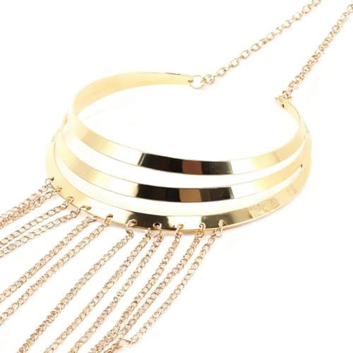 DUZEPA Guld kroppskedja, smycken guld sexig kropp flera lager långt bröst magsmycken bh-halsband (guld)