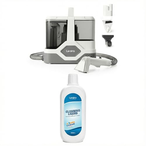 Livatro Kit 2‑in‑1 Lavatappeti e Divani 600W 16KPa + Detergente Tessuti 500 ml, Serbatoio 2,3 L con Autopulizia per Divani, Tappeti, Moquette e Interni Auto