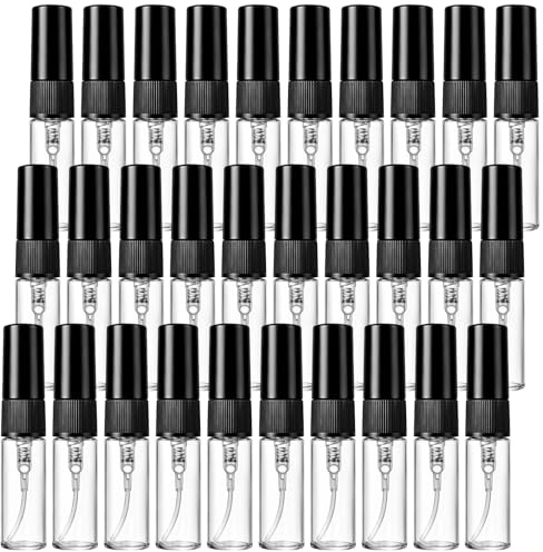 GAOMESIA 30x3ML Botellas de Spray Vacías, Mini Pulverizadores Transparentes Rellenables, Botellas Portátiles para Perfume, Aceites Esenciales, Lociones y Viajes Vacacions, Bote de Spray Cristal