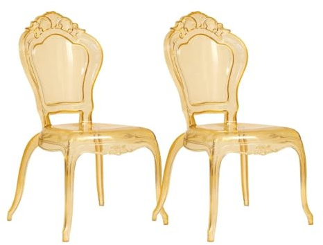Biscottini Set med 2 genomskinliga stolar i polykarbonat – fåtölj med kristalleffekt – moderna plaststolar Louis XV – elegant stol för matsal, kök, vardagsrum, restaurang