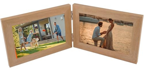 Gansdnek Marcos de Fotos Doble Madera, Marco de Fotos Plegables para 2 Foto de Madera, Marco Fotos Doblar, Formato Apaisado, para Retrato Varias Fotos Marco, Decoración Hogareña, Regalo, Boda