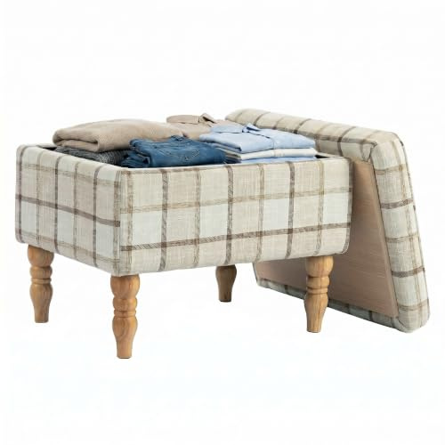 HOMCOM Rectangular Storage Stool Padded Seat Upholstered Footstool Brown | Linen-Look Fabric, Removable Top, Hidden Space, Living Room, Bedroom