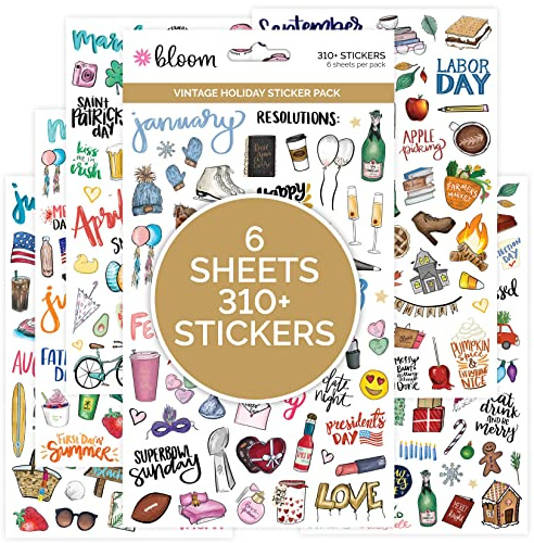 bloom daily planners Holiday Seasonal Planner Sticker Sheets - Vintage Seasonal Sticker Pack - Removable & Repositionable - Over 310 Stickers Per Pack!