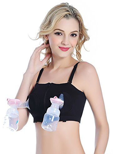 Yuanu Femme Tire Lait Mains Libres Maternité Breastpump Gorge d'allaitement Coton Confort Brassière Noir M