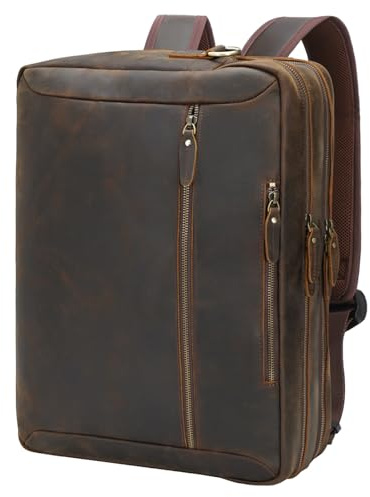 TIDING Full Grain Leather Convertible Briefcase Backpack for Men