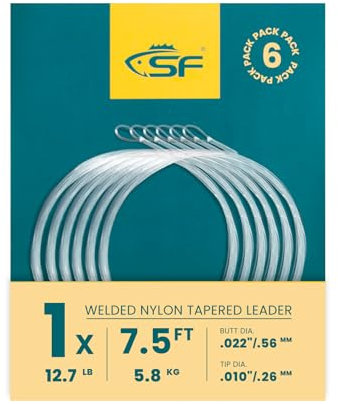 SF Geschweißtes Vorfach zum Fliegenfischen mit Nylonschlaufe, 2,3 m, 1X, 6 Stück